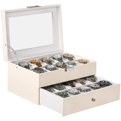 Watch Case 20Slot Watch Box For Men 2Layer Watch Display Case With Large Glass Lid Watch Storage