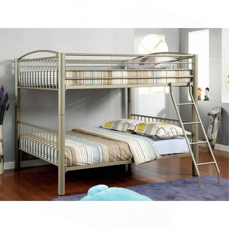 Lit superposé double au-dessus de double de style contemporain avec structure en métal et échelle supérieure, convertible en deux lits séparés