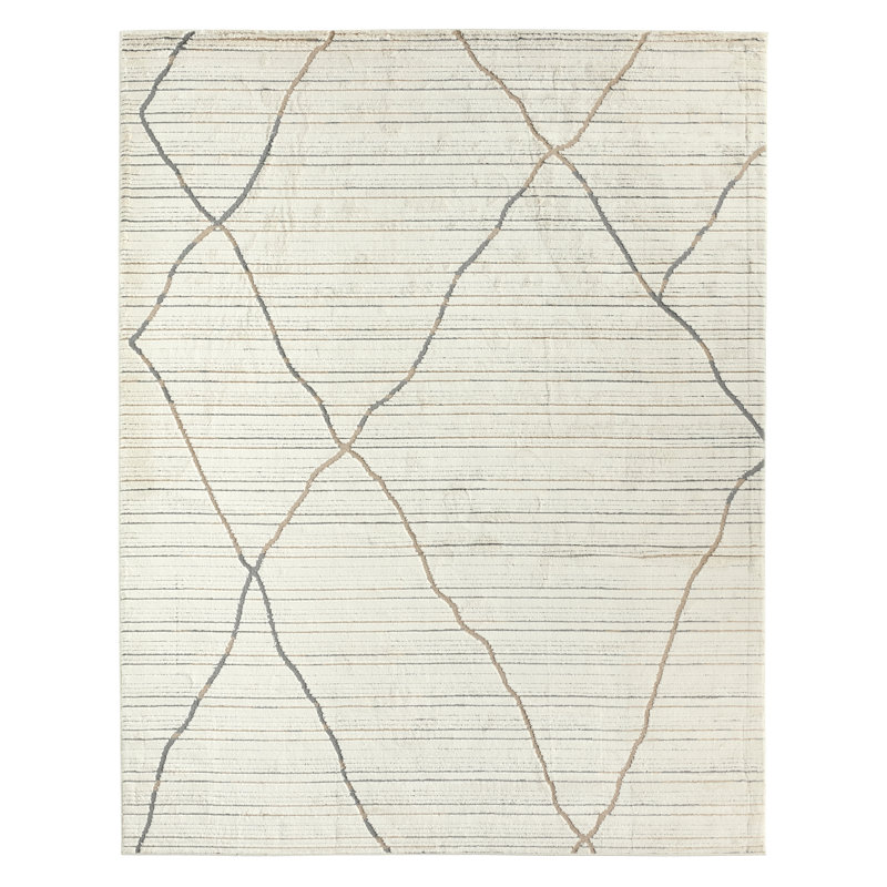 Moroccan and Striped Indoor Rug, Rectangle 10'6"X14'