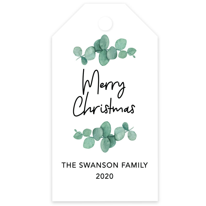 Koyal Wholesale Custom Christmas Gift Tags Eucalyptus Leaves Custom Name Year 60-Pack