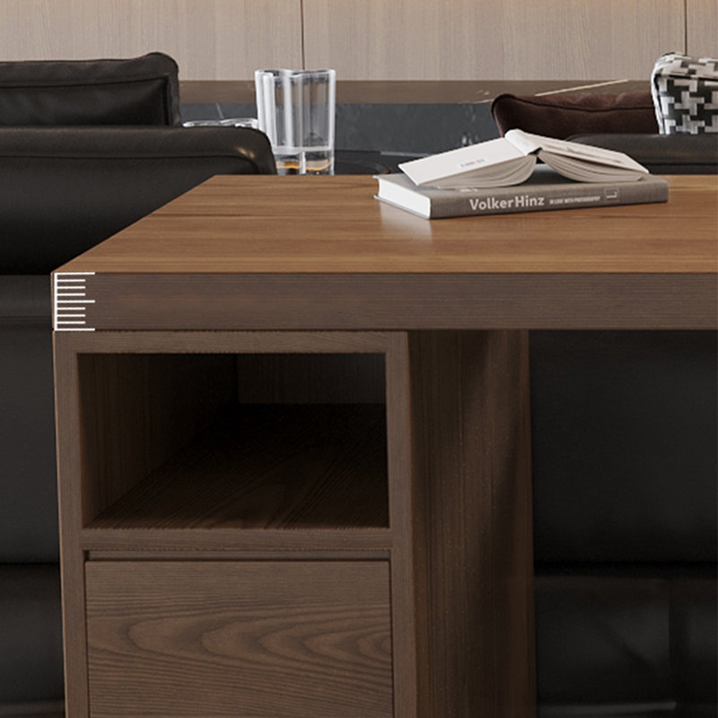 Light-walnut L-Shaped Solid Wood desks, 29.53" H x 94.49" W x 68.9" D, Right