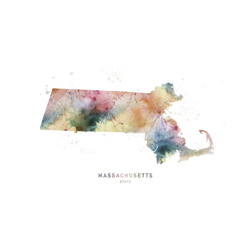 Massachusetts State Map - Wrapped Canvas Painting, 30.48cm H x 45.72cm W x 1.91cm D