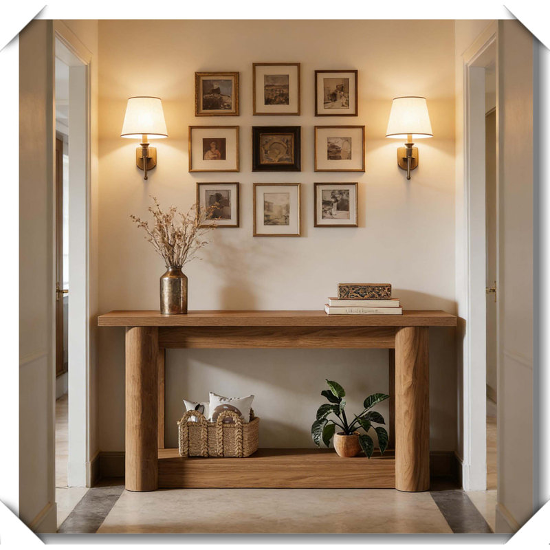 2-Tier Foyer Entryway Table Sturdy Durable Reinforced, Brown Oak