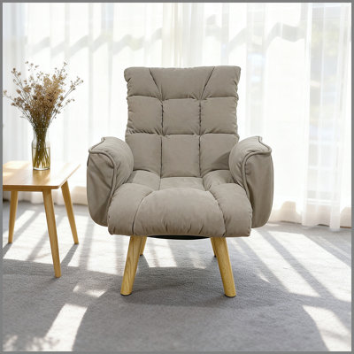 Chaise longue rotative à dossier réglable avec pieds en bois massif, tissu en laine d'agneau, assise confortable et relaxante, ergonomique, idéale pour les salons, les chambres à coucher, les appartements et autres