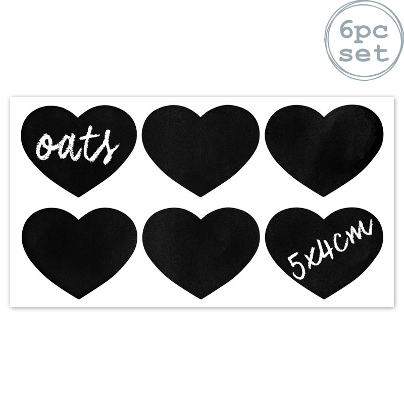 Nicola Spring - Heart Glass Storage Jar Labels - Black, 0.1cm H x 5cm W x 4cm D
