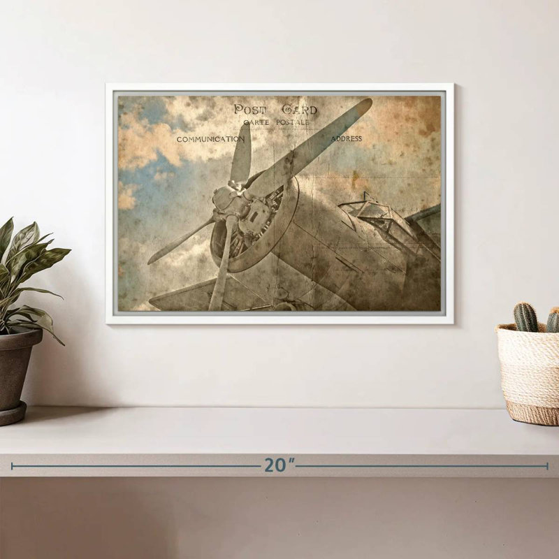 Avion rétro, Cadre flottant blanc, 13 po x 9 po