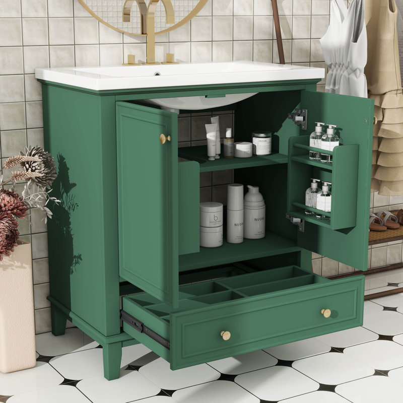 Meuble-lavabo sur pied de 30 po sans lavabo, armoire de salle de bain autoportante en bois avec 2 portes et tiroir pour la salle de bain