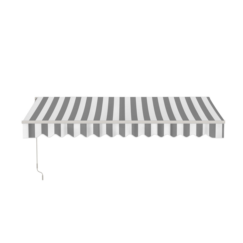 Retractable Patio Awning - White Frame, 13' W x 10' D, Gray/White
