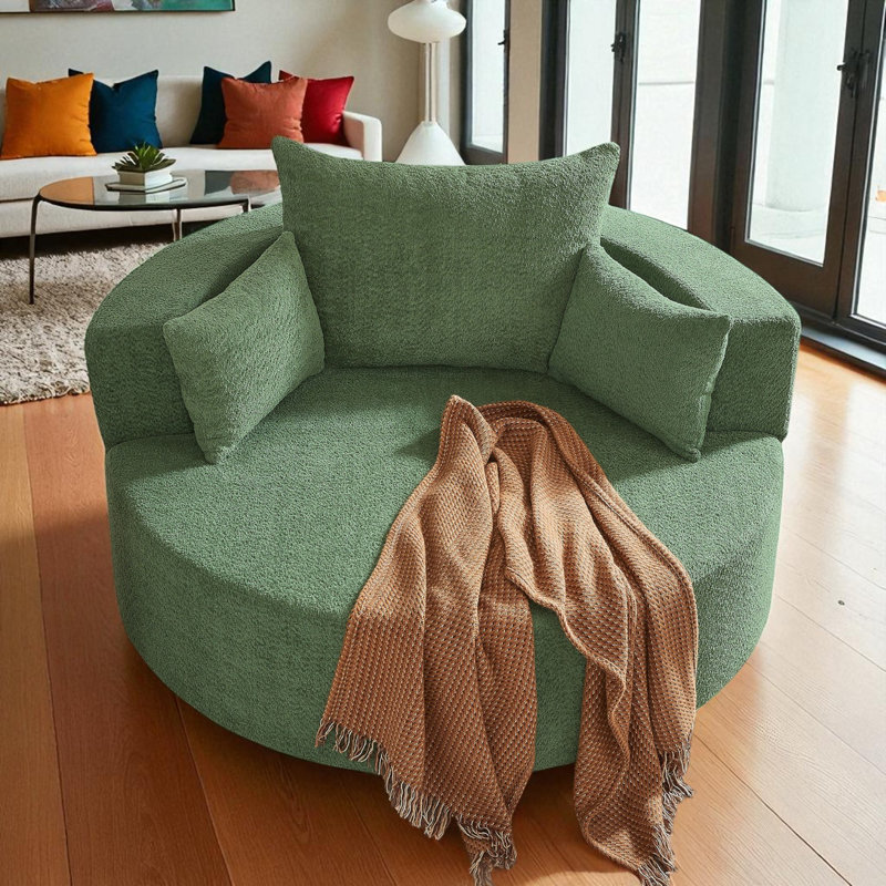 Oversized Swivel Accent Chair, Green, 35.4"H x 56.4"W x 56.4"D