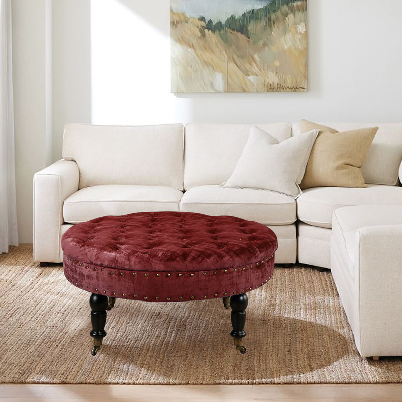 Laforge Velvet Ottoman, Ruby Wine Velvet