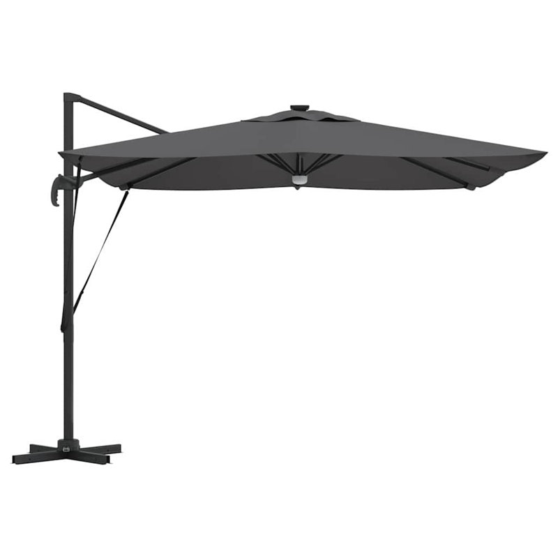 Roma Parasol with LED Strip Lights Aluminium and Polyester Garden Shade, Anthracite, 270cm H x 285cm W x 285cm D