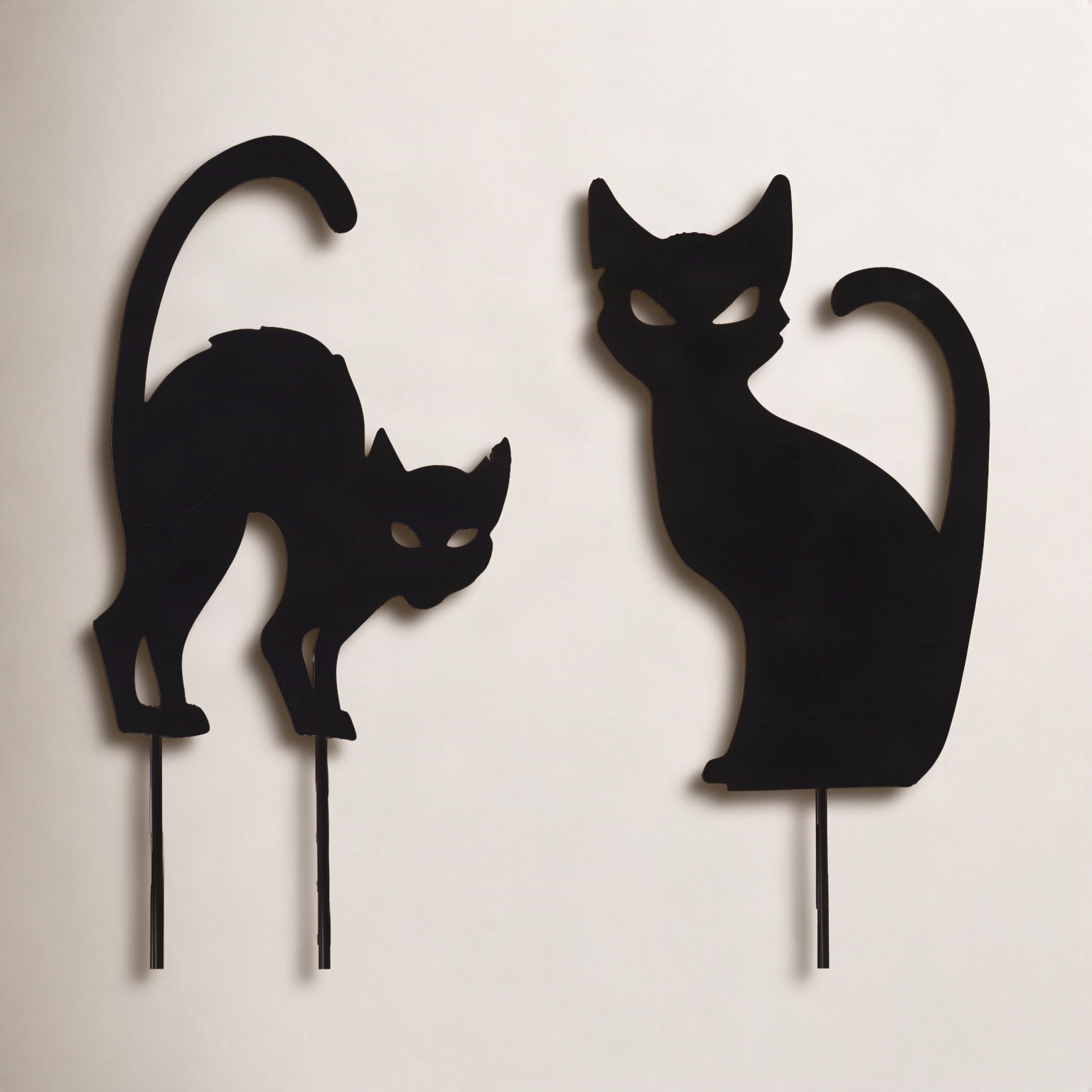 Metal Halloween Cat Silhouette Yard Stakes Set of 2 20"H