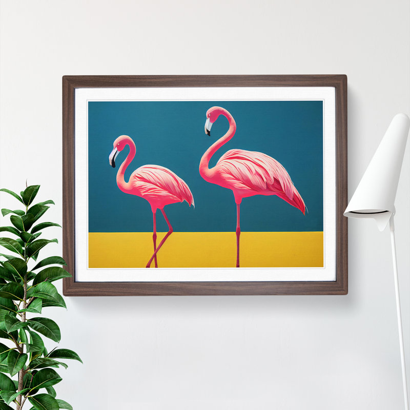 Divine Flamingos - Single Picture Frame Print, 34cm H x 46cm W x 2cm D, Walnut