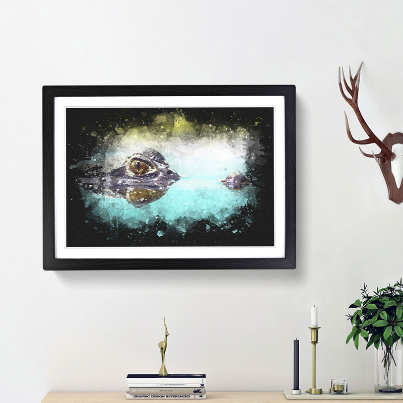 Peering Crocodile - Picture Frame Graphic Art Print, Black Framed, 33cm H x 45cm W x 2cm D