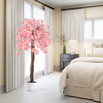 Décoration de cerisier artificiel haute 5,5 pi avec fleurs blanches 5,5 pi