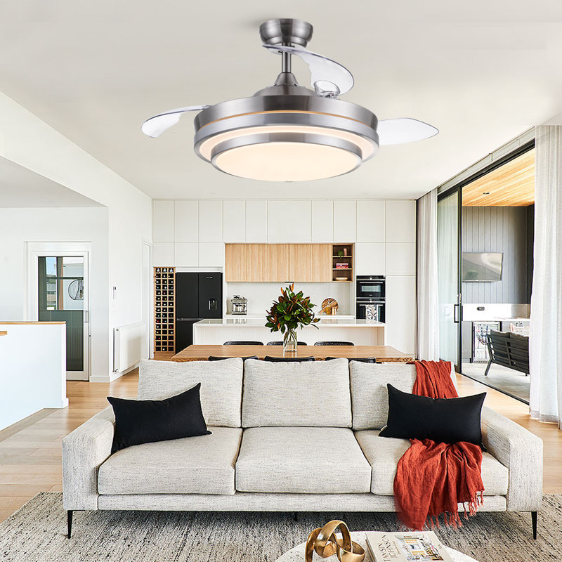Small-CF 42"-3 Blades Modern Retractable Ceiling Fan with LED Light, Remote Control and Light Kit Included