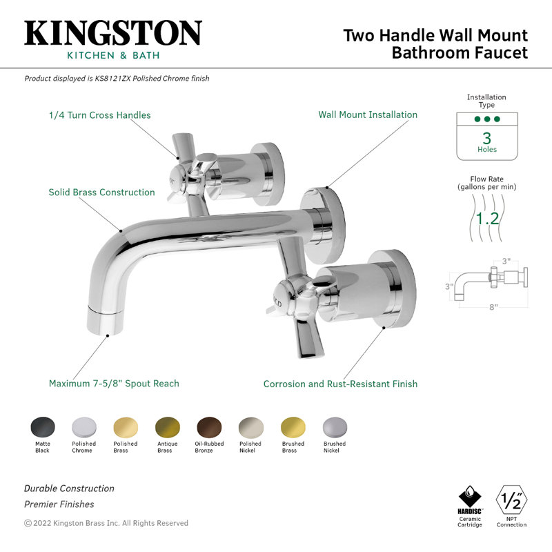 Elegant Art Deco Inspired Brushed Brass Wall Mount Bathroom Faucet