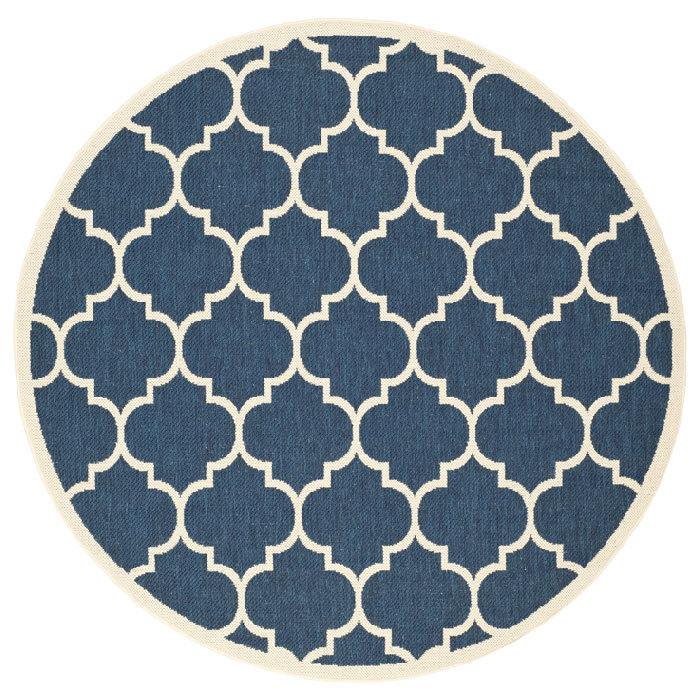 Courtyard Performance Geometric Indoor/Outdoor Area Rug, Runner 2'3" x 12', Beige/Navy