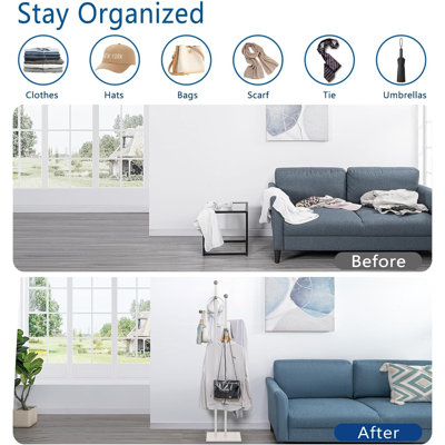 Free Standing Coat Rack with Base & 8 Steel Hooks Clothes Rack
