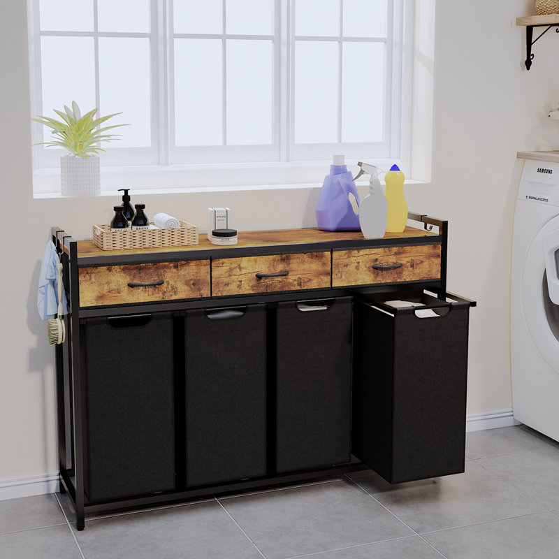 Laundry Hamper Laundry Sorter With 4 Removable Bags, Laundry Basket With Drawers