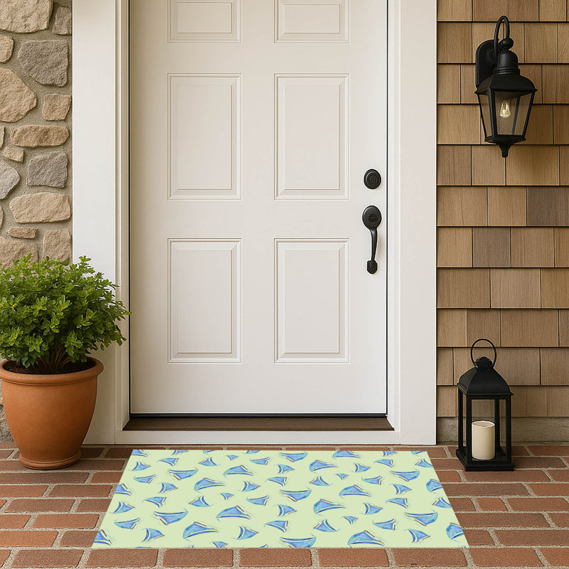 Summer Sailboats Outdoor Doormat, 24'' W x 17'' L, Lime