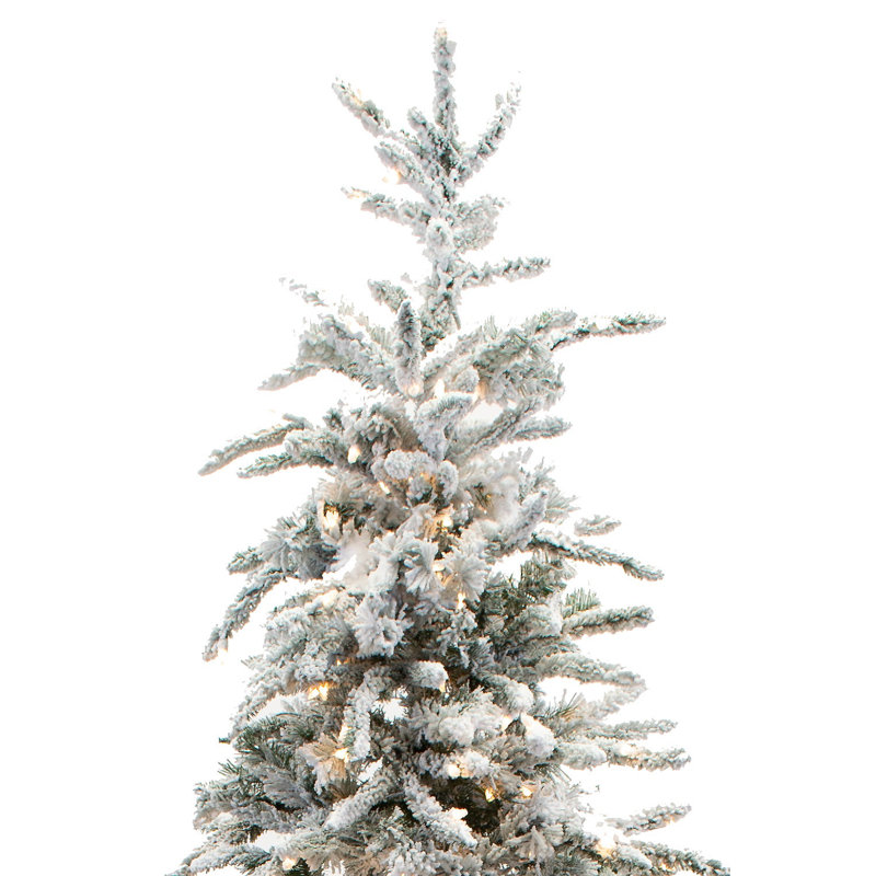 12-Foot Flocked Pine Artificial Christmas Tree with Warm White LED Lights