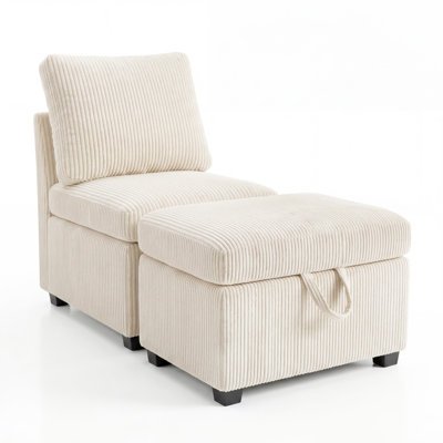 Canapé modulaire sans accoudoirs et repose-pieds pour canapé-lit, beige