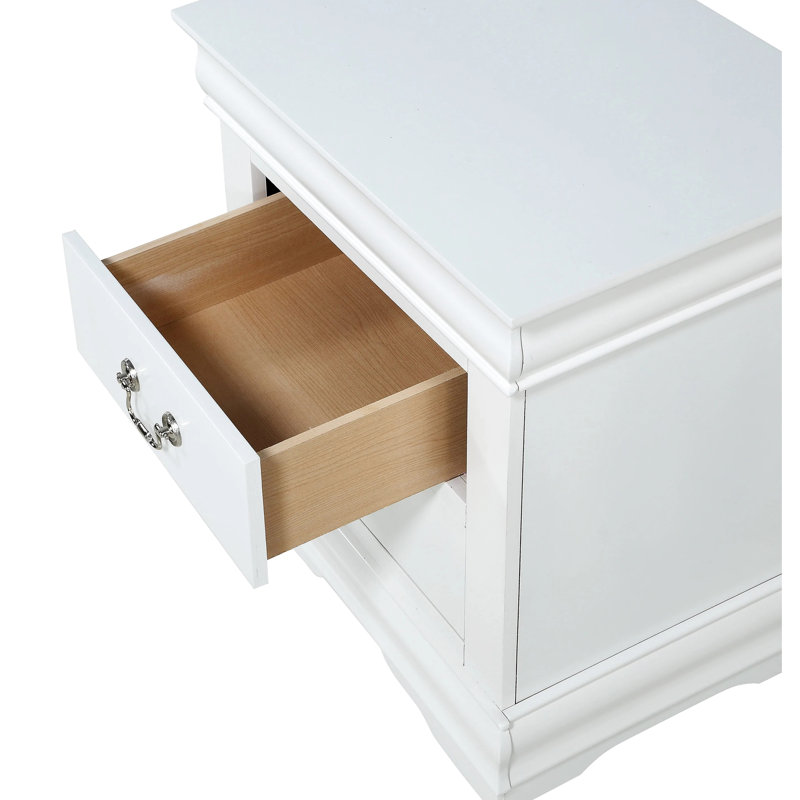 Table de chevet en bois massif blanc, style transitionnel, 2 tiroirs, fabrication anglaise, table de chevet contemporaine en laiton antique