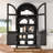 64" Arched Tall Storage Cabinet, Black Glass & Rattan Display Pantry Cabinet with Adjustable Shelves-951394385
