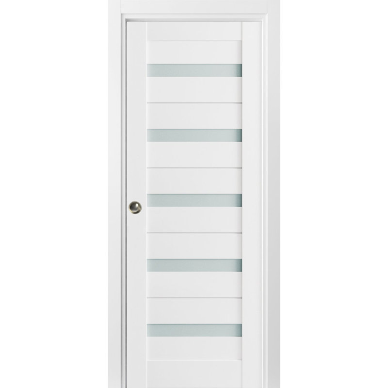 Porte blanche à panneau en verre givré Quadro, 36 po x 84 po