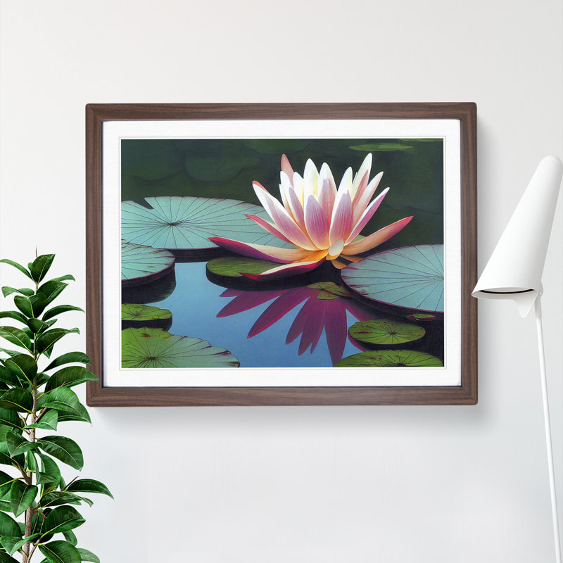 Fine Water Lily Pond - Single Picture Frame Print, 46cm H x 64cm W x 2cm D, Walnut Framed