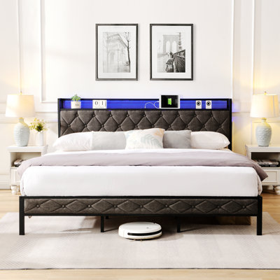 Shourya Upholstered Metal Platform Bed -  Orren Ellis, 750A44185208444B82747EDC061C955D