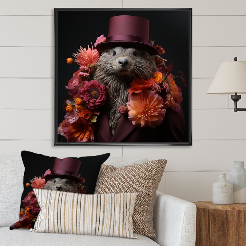 Autumn Wonders II - animaux, art mural, Cadre flottant noir, H 16 po x l 16 po x P 1 po