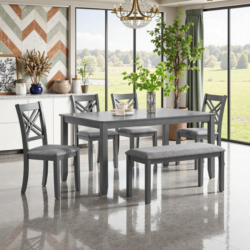 6-Piece Kitchen Dining Set With Rectangular Table And Upholstered Chairs