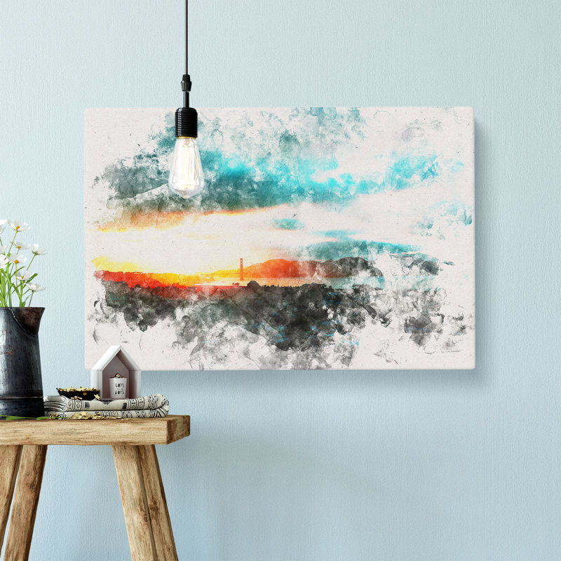 San Francisco Skyline Watercolour - Wrapped Canvas, 35cm H x 50cm W x 3cm D