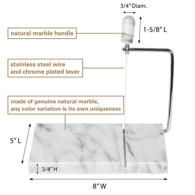 Creative Home Natural Marble Wire Cheese Slicer Cutter Board, Off-White