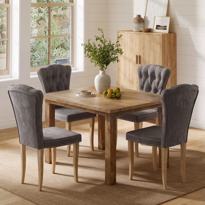 47cm H Velvet Upholstered Side Chair, 4, Gray