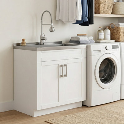 Shori 28"W Utility Sink and Laundry Cabinet with High Arc Faucet and Stainless Steel Sink
