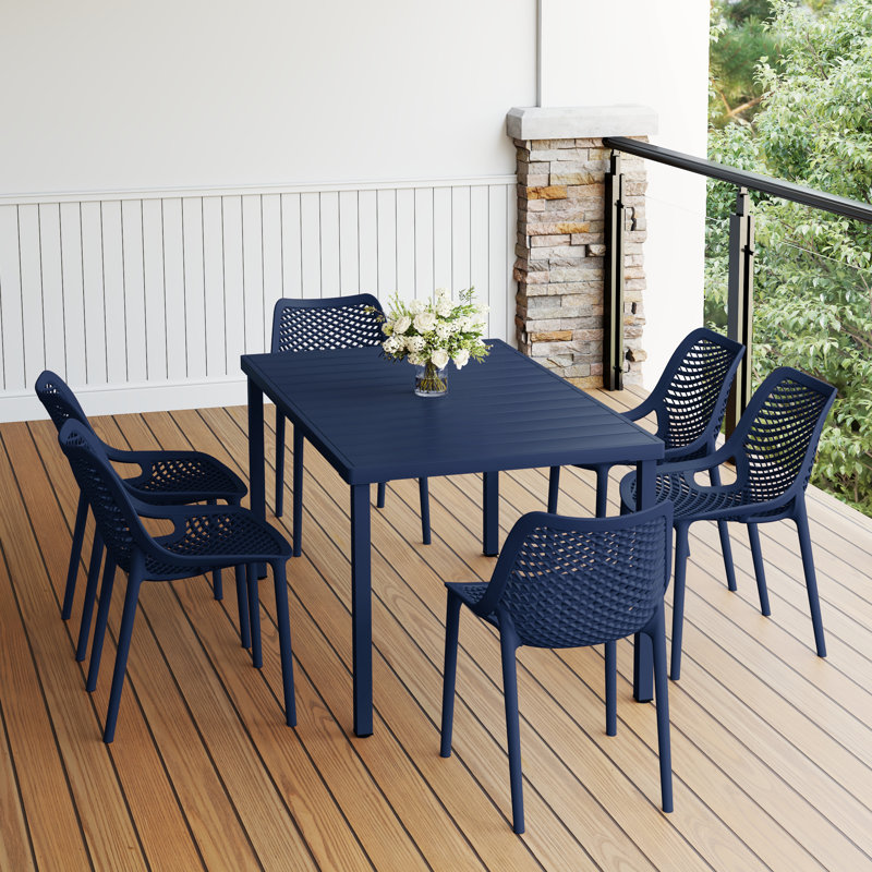 6-Person Outdoor Rectangular Dining Set, Navy