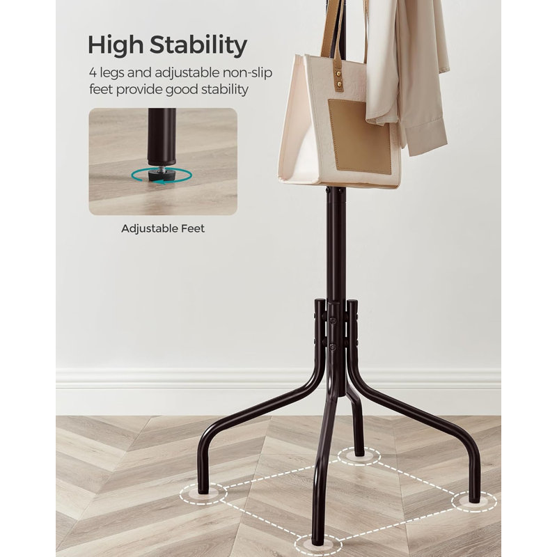 Coat Rack Freestanding, Metal Coat Rack Stand with 12 Hooks and 4 Legs, Brown