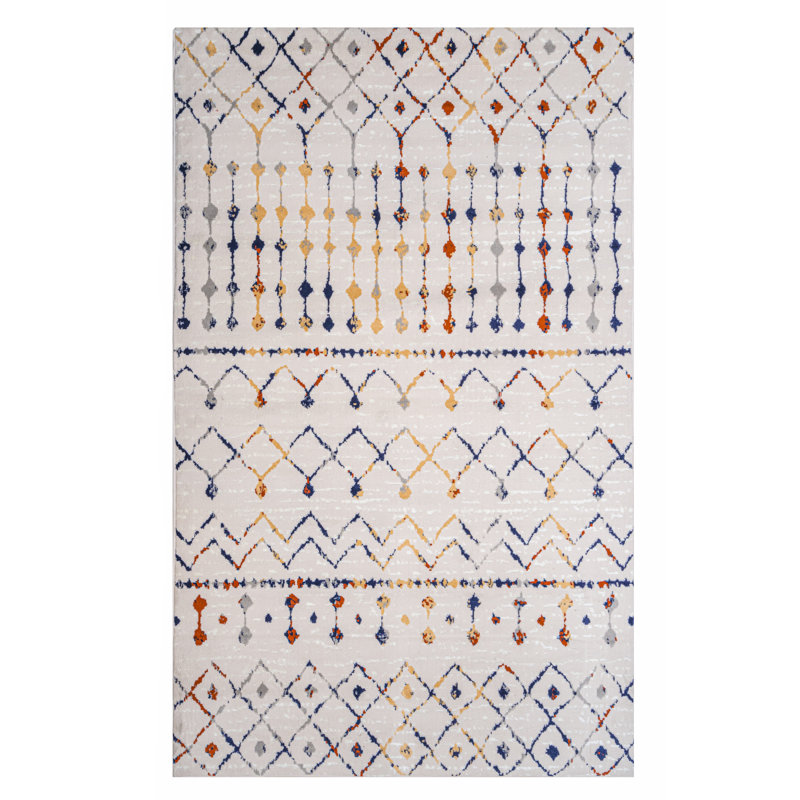 Tapis géométrique rose / bleu, Rectangle 7 pi 8 po x 11 pi