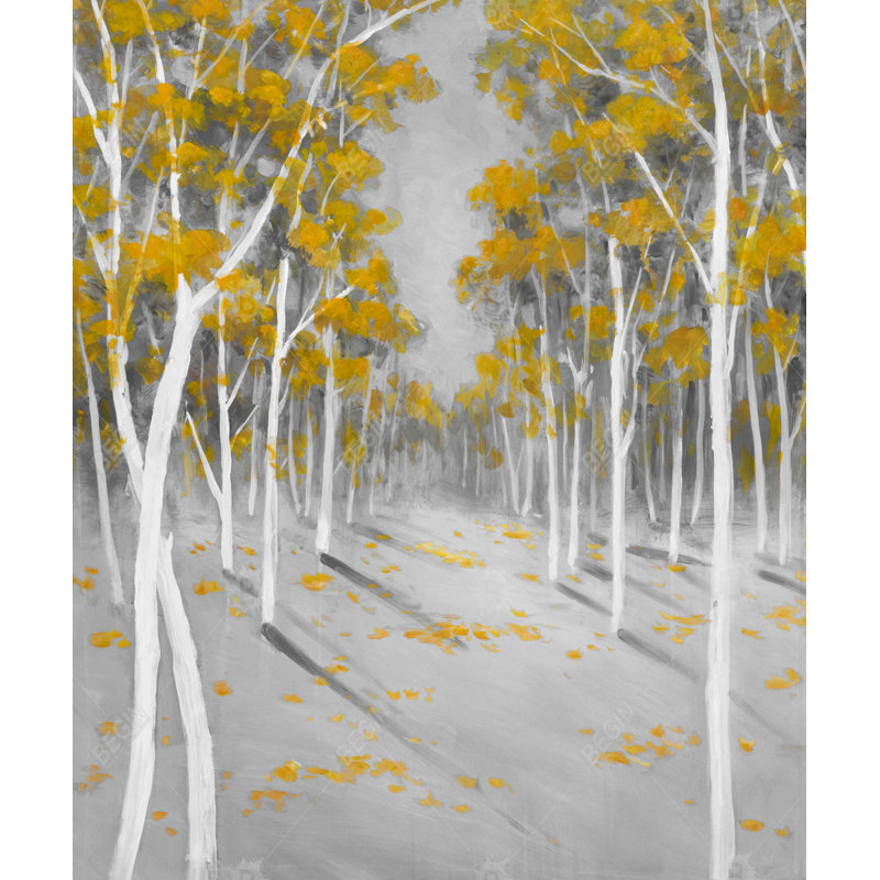 Toile de bouleau jaune - décor de toile grise Paysages gris