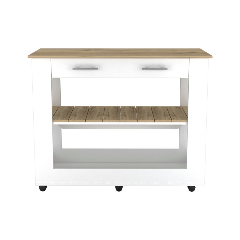 Kitchen Island 46,  Six Casters, Two Drawers, Lower Open Shelf