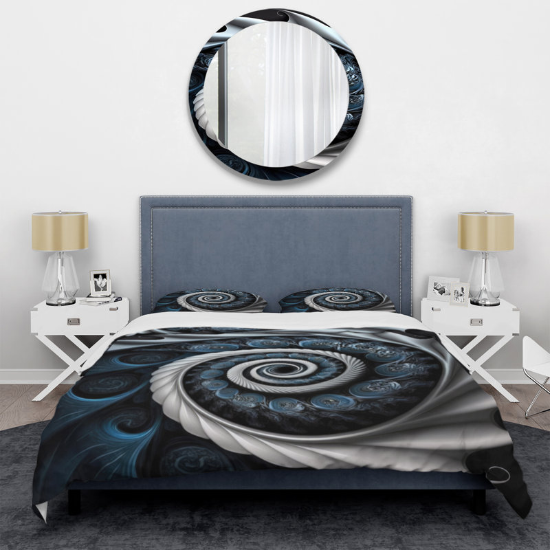 Ensemble de housse de couette spirale moderne en verre coloré bleu et blanc II - Microfibre polyester