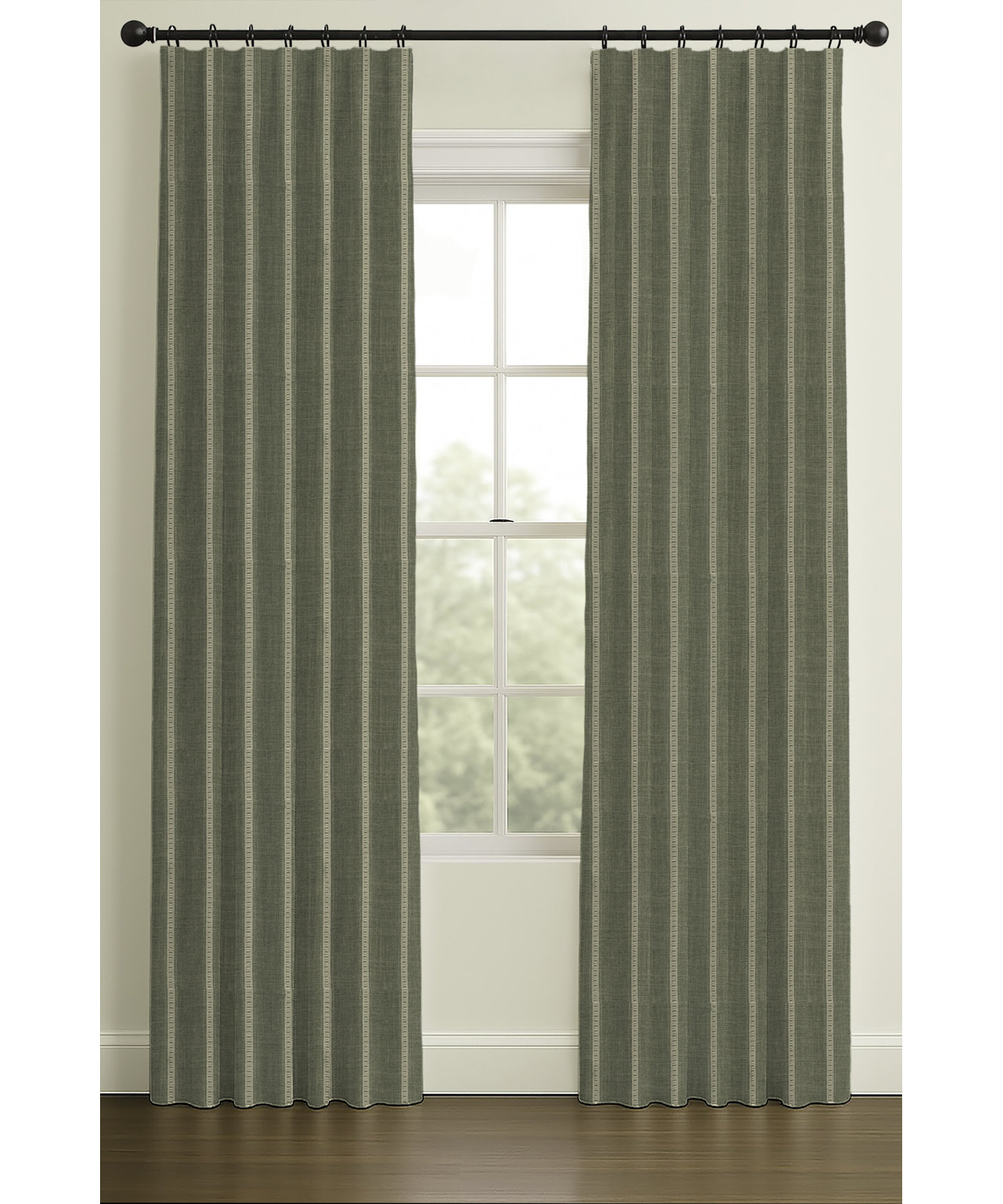 Merritt Jacquard Stripe Pleated Curtain, Pebble, 33" W x 96" L, Blackout Lining