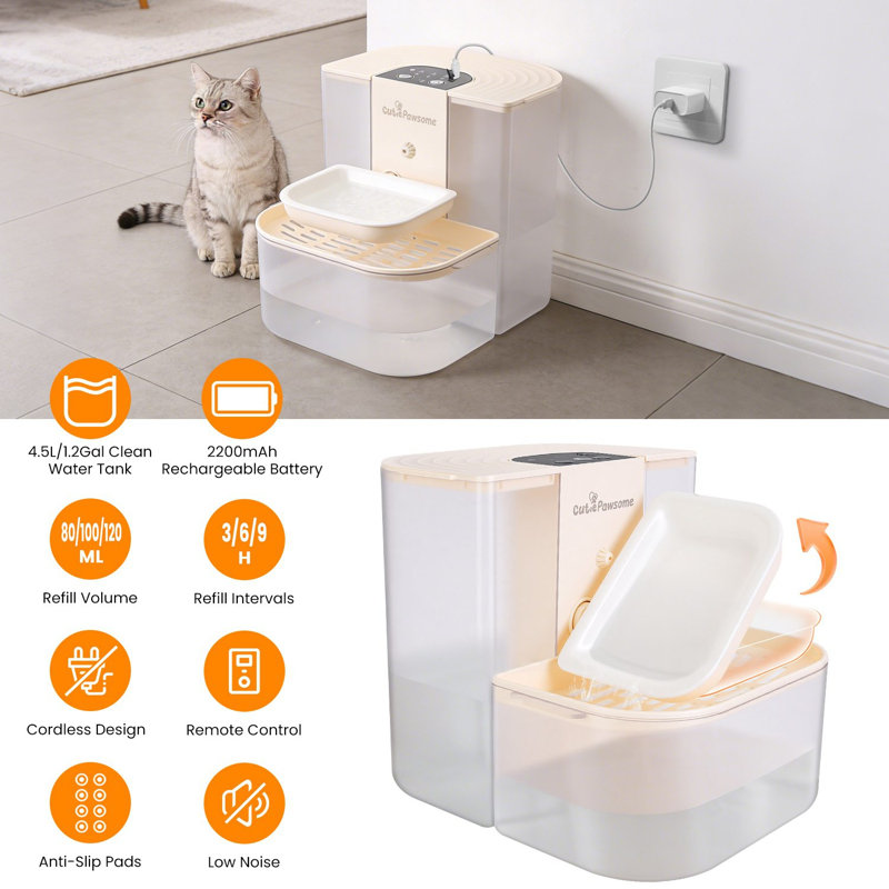 Fontaine à eau intelligente pour animaux de compagnie, distributeur d'eau automatique pour chats, fontaine à eau sans fil rechargeable pour chiens, remplissage automatique, 3 volumes réglables, 3 intervalles de remplissage.