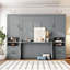 Lit escamotable double pleine grandeur avec placard, tiroirs et tablettes, gris