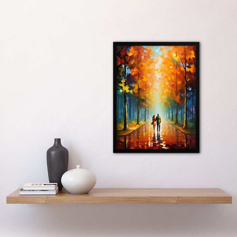 Lovers Walk Couple Taking Stroll Through Park In Autumn - Single Picture Frame Print
