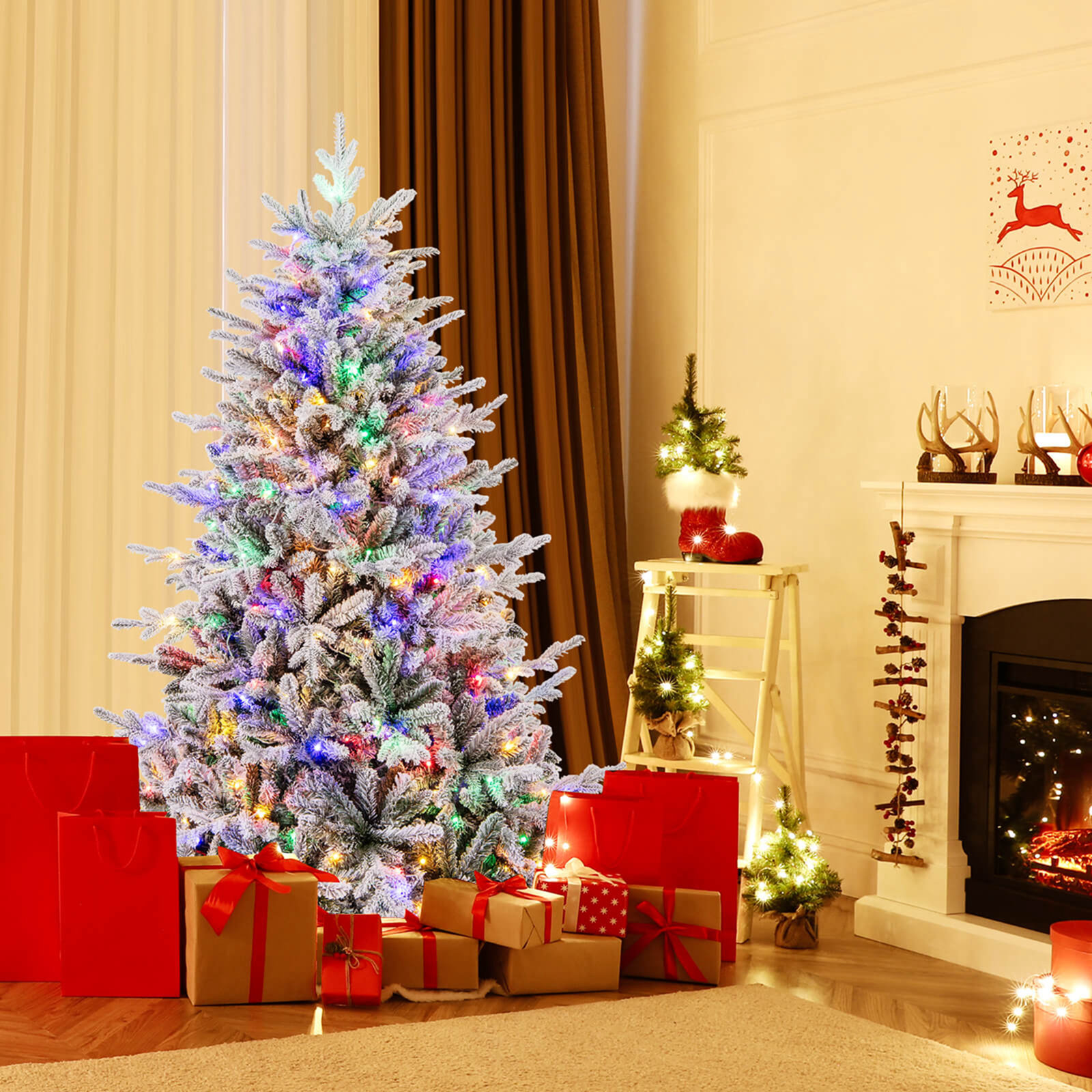 Frosted 7' Pre-Lit Pine Christmas Tree, 6'