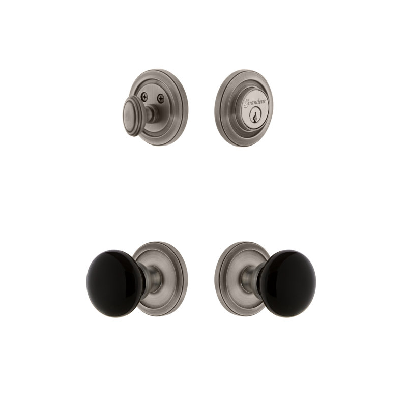 Circulaire Complete Entry Knob Set with Deadbolt, 2.75", Antique Pewter